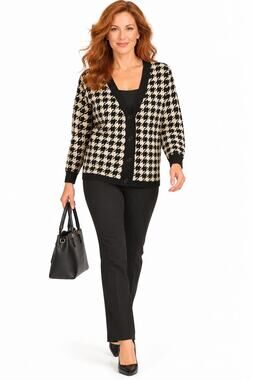 LR150 Ninety Clothing Co XL Black Ivory Houndstooth Cardigan Sweater